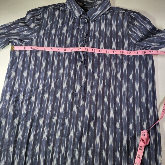 J. Crew Women Cotton Navy & White Ikat Professional Button-Up Shirt Size 8 - Picture 8 of 9